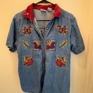 Embroidered Collared Denim Shirt